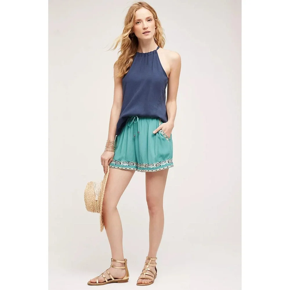 Anthropologie‎ HEI HEI Embroidered Isle Shorts Turquoise , Size M